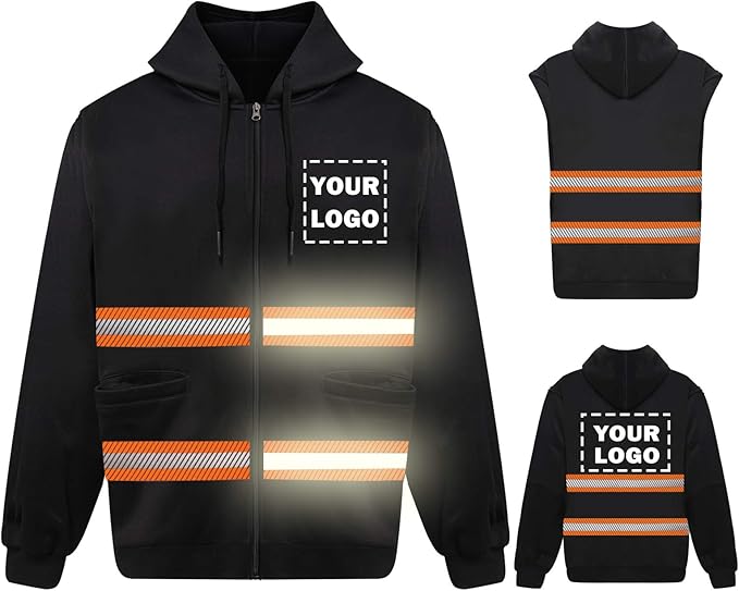 YOWESHOP High Visibility Reflective Safety Hoodie Jacket With Removable Sleeves Hi Vis Outdoor Protective Workwear Unisex