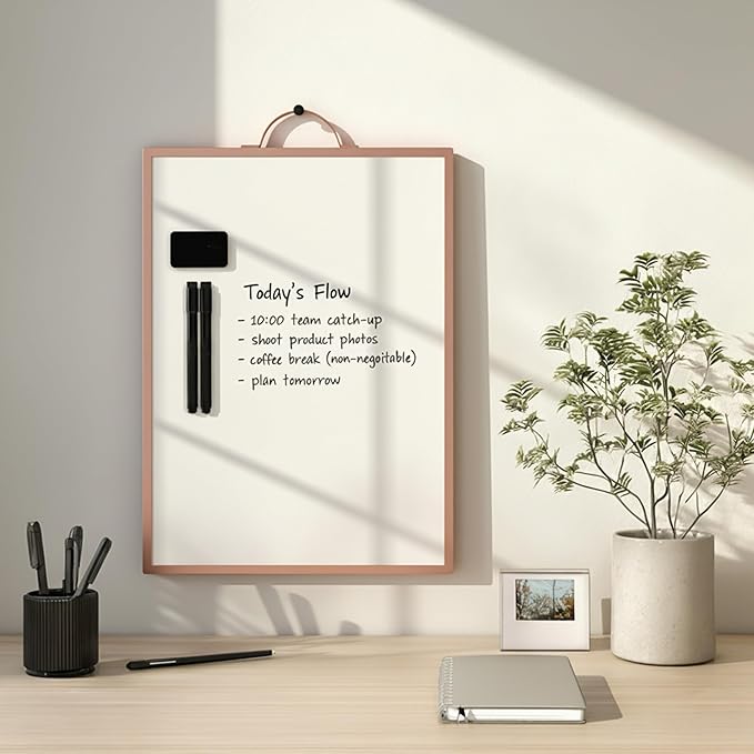 Small Whiteboard 12 x 16 Inch Magnetic Dry Erase Board with Handle | Rose Gold Aluminum Frame | Double-Sided Portable Board for Home, Office, Reception, Events | 2 Markers, Eraser & 2 Magnets