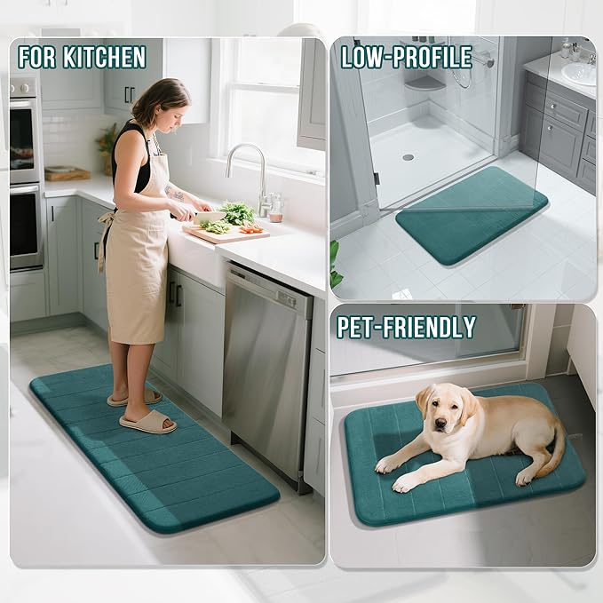 Yimobra Memory Foam Bath Mat Set 3 Pieces- Super Soft Absorbent Quick Dry Bathroom Rug Sets, Machine Washable Non Slip Floor Carpet for Tub Shower, Vanity & Toilet Base, Teal