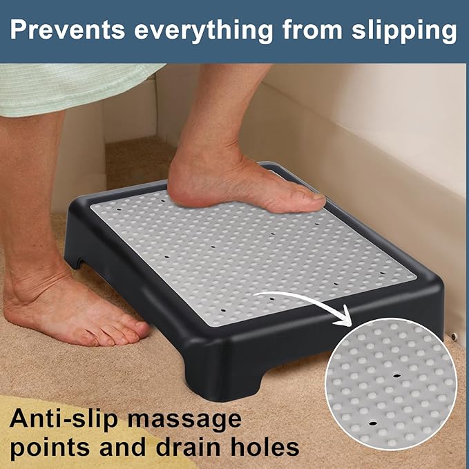 Non Slip One Step Stool for Seniors, Adults, Indoor/Outdoor Portable Stair Assist, Mobility Step Stool for Bedside, Car, Kitchen, Bathroom, Grey
