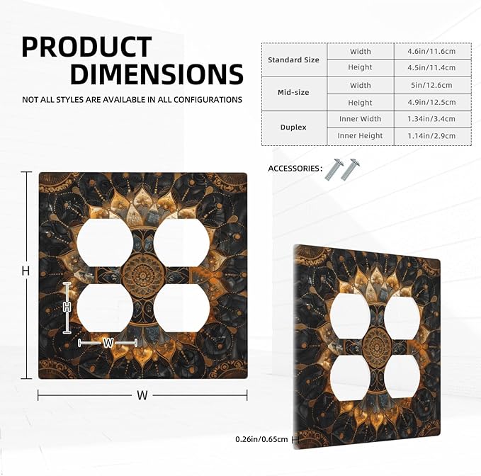 Cool Colorful Mandal Flowers Boho Floral Outlet Covers 2 Gang Double Duplex Decorative Light Switch Covers Electrical Wallplates Socket Faceplate for Bed Room Living Room Decor