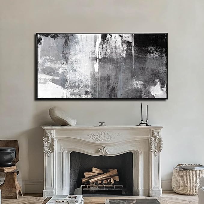 SOUGUAN Wall Art for Living Room Black and Grey Wall Decor 30x60 Inch Hand Painted Abstract Paintings for Bedroom Office Kitchen Decoration