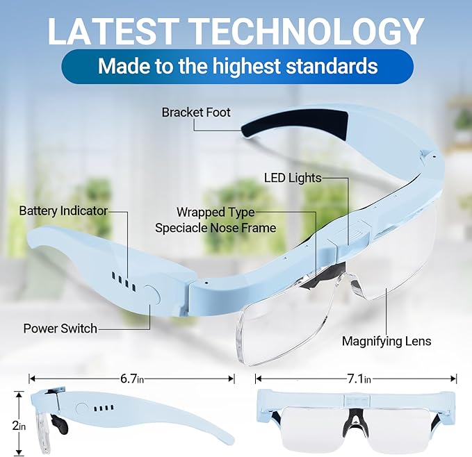 YOCTOSUN Magnifying Glasses for Close Work with 3 LED Lights, Storage Case, Head Strap and 5 Detachable Lenses 0.75X,1.25X,2.0X,3.0X 4.0X, Headset Magnifier for Jewelry, Hobby & Crafts