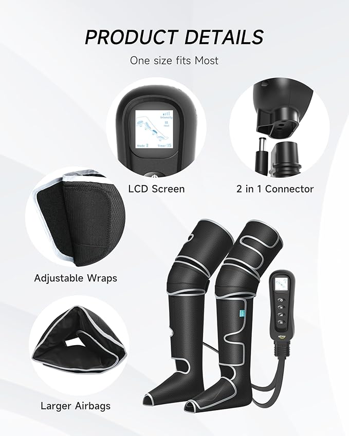 ALLJOY Christmas Gifts, Leg Massager for Circulation and Pain Relief FSA, Gifts for Men Women Dad Mom, Leg Massager with Heat and Compression, 2 Heat 5 Modes 4 Intensities 4 Extenders