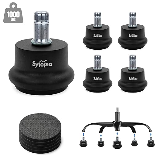 Sytopia Office Chair Bell Glides Replacement, Fixed Feet Wheel Stopper for Swivel Chairs and Stools, 7/16" x 7/8" Stem, Separate Self-Adhesive Felt Pads, Non-Slip Base, Quiet & Easy Install, 5 Pack
