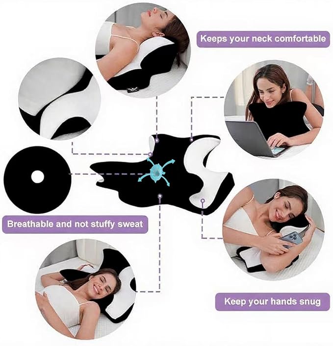 Bed Rest Reading Pillow，Chin and Back Support Pillow，Headboard Wedge Pillow，Ergonomic Memory FoamLying, Reclining, and Prone Sleepers，Sitting up Pillow，Relieve Neck/arm Pain-Black