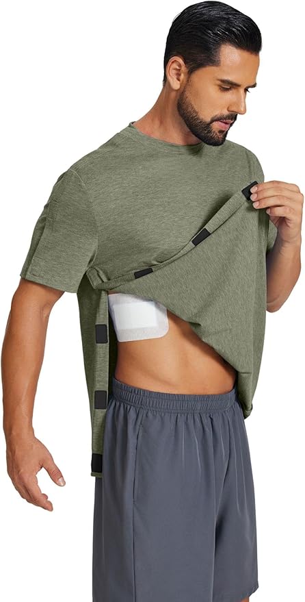 Deyeek Shoulder Post Surgery Recovery Shirts for Men Full Tear Away Short Sleeve T Shirt Adaptive Chemo Clothing