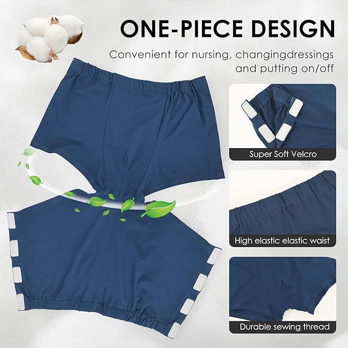 Easy Adapt Men's Tear-Away Underwear, For Patients, Elders, Pack of 2. (Blue+Grey, X-Large)