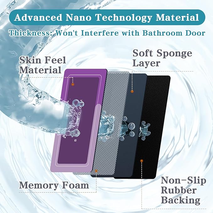 Bath Mat, Bathroom Mat Rugs Super Absorbent Shower Mats Non Slip Quick Dry Thin Rubber Mats for Bathroom Floor Fit Under Door, Shower Rug for Bathtub, Shower, Purple