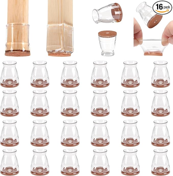 CHUNZEXI 16 Pack Extra Small Chair Leg Floor Protectors for Hardwood Floors, Silicone Felt Covers Pads Caps, Protect Wood Furniture Feet Floors Noise Reduce and Scratch (Universal X-Small & Clear)