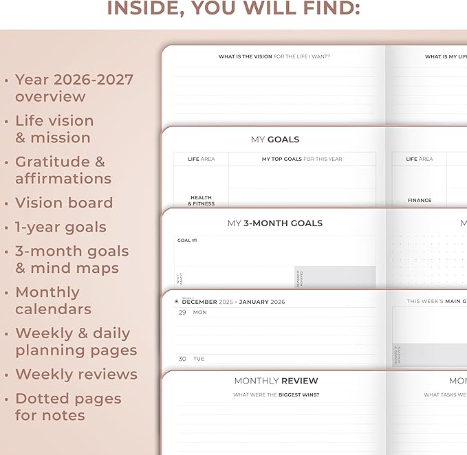 Clever Fox Dated Planner Premium 2026 – Weekly Agenda for Planning & Time Management –Notebook with Habit Tracker & To-do List (Rose Gold)