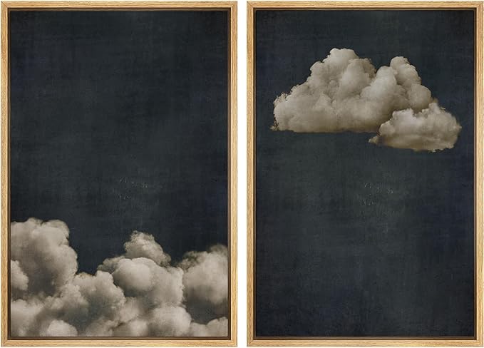 MUDECOR Framed Canvas Print Wall Art Vintage Cloudscape Dark Moody Sky with Floating Clouds Illustrations Modern Art Decorative Chic for Living Room, Bedroom, Office - 16"x24"x2 Natural