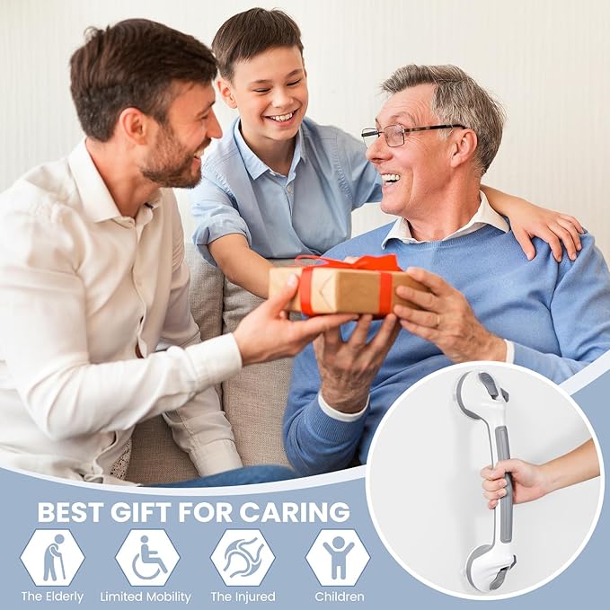 Grab Bars for Bathtubs and Showers, 16.5 Inch Handicap Shower Handle Safety with Indicators, Suction Cup Grab Bar for Shower Chair Stool, Seniors, Elderly (2 Pack)