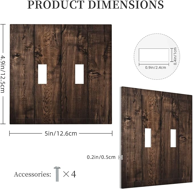 Rustic Brown Wood Plank Vintage Wooden Texture Print Decorative Switch Plates 2 Gang Double Toggle Outlet Light Switch Cover Wall Plate Electrical Faceplate for Farmhouse Home Decor