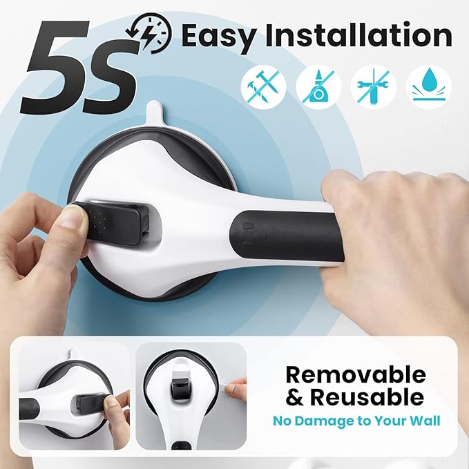 TAILI Shower Grab Bar Glow in The Dark, 2 Pack 16.8 in Grab Bars for Bathtubs and Showers, Shower Handle Shower Rail for Seniors and Elderly,Bathroom Safety Grip Removable No Drilling Waterproof Black
