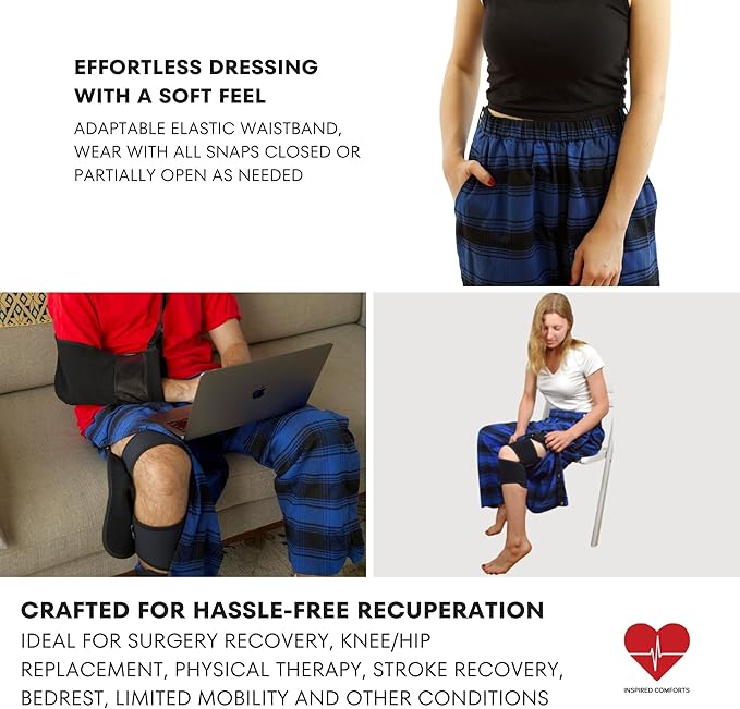 Inspired Comforts Unisex Tearaway Post Surgery Recovery Pajama Pants with Side Snaps & Pockets