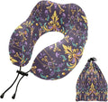 Travel Pillow for Neck Head, Mardi Gras Fleur De Lis Beads Memory Foam Padding Sleeping Airplane Trains Cars Camping Office