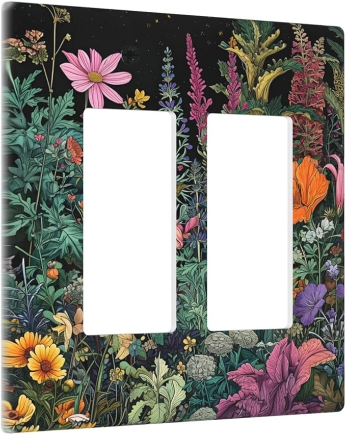 Decorative Outlet Covers Colorful Floral Dark Sky Wildflower Plants 2 Gang Light Switch Cover Plate Double Rocker Wall Plate Gfci Switch Plate Covers for Bathroom Decor