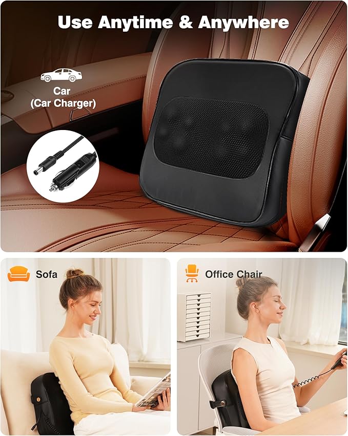 Back Massager with Heat-Shiatsu Massagers for Neck and Shoulder Pain-3D Kneading Massage for Lower Back/Neck/Leg Pain Relief-Lumbar Support Pillow for Office Chair-Chirstmas Gifts for Mom Dad