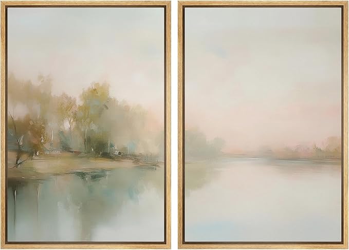 MUDECOR Framed Canvas Print Wall Art Tranquil Reflection Serene River Landscape Illustrations Modern Art Decorative Bohemian Chic for Living Room, Bedroom, Office - 16"x24"x2 Natural