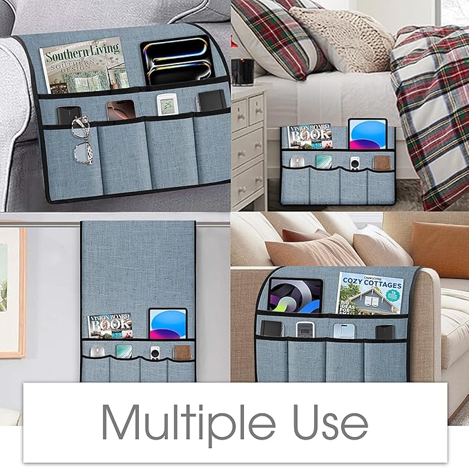 Joywell Armrest Organizer Remote Holder for Recliner Armchair Caddy Couch Sofa Arm Chair Caddie with 6 Pocket Storage for Magazine, iPad, Phone,Blue
