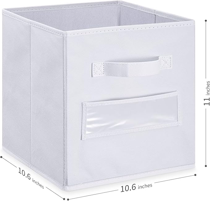 artsdi Fabric storage cubes (Set of 8) 11 Inch Cube Storage Bin, Cube storage with 8 Labels Window Cards & a Pen, Foldable cube Organizer bins,11x11 Storage bin, Cubby Organizer Boxes, White