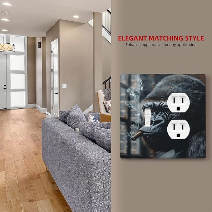 Funny Animal Smoking Black Orangutan Wallplates 1 Toggle 1 Duplex Switch Plate Electrical GFCI Faceplate Decorative Light Switch Covers for Farmhouse Home Office Decor