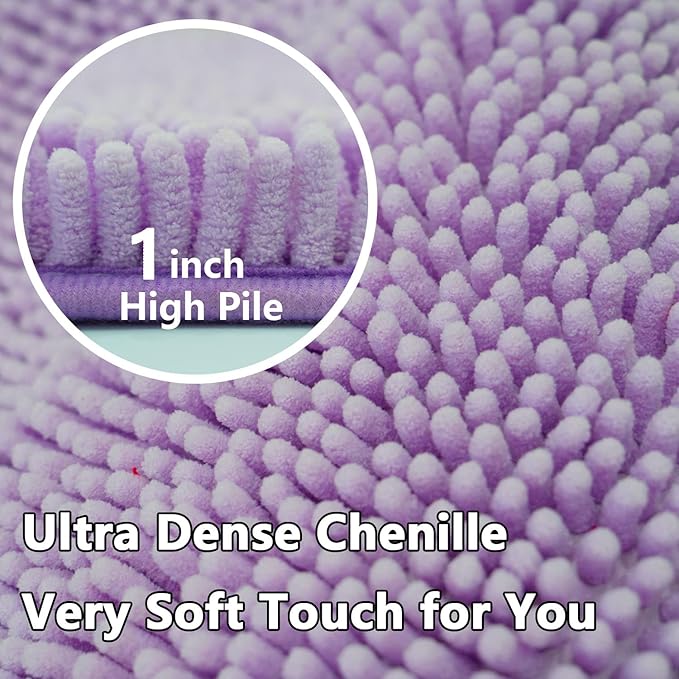 BOANKODU Bathroom Rugs Sets 2 Piece, Extra Soft Chenille Bath Mat Absorbent Bathroom Rug, Bathroom Mat with Sturdy PVC Non-Slip Bottom, Machine Washable Bath Rugs (Lavender)