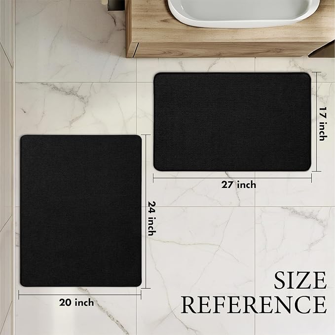 MIULEE Set of 2 Ultra Thin Bathroom Rugs, Rubber Bath Mats for Bathroom Non Slip, Quick Dry Absorbent Bath Rug Machine Washable, Fit Under Door, Shower, Sink, Halloween Decor, Black, 20"x24"+17"x27"