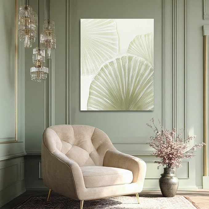MLART99 Abstract Shell Wall Art Coastal Canvas Painting Beige and Green Nature Artwork Large 32x40 Modern Beach Wall Decor for Living Room Bedroom Dining Room