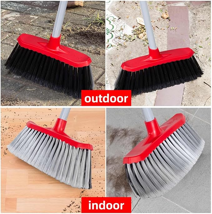 SDSM Indoor Outdoor Broom, Unique Double-Sided Bristles Long Handle Heavy Duty Broom Perfect for Home and Courtyard Garage Lobby Mall Market Floor Home Kitchen Room Office Pet Hair Rubbish 51 Inch