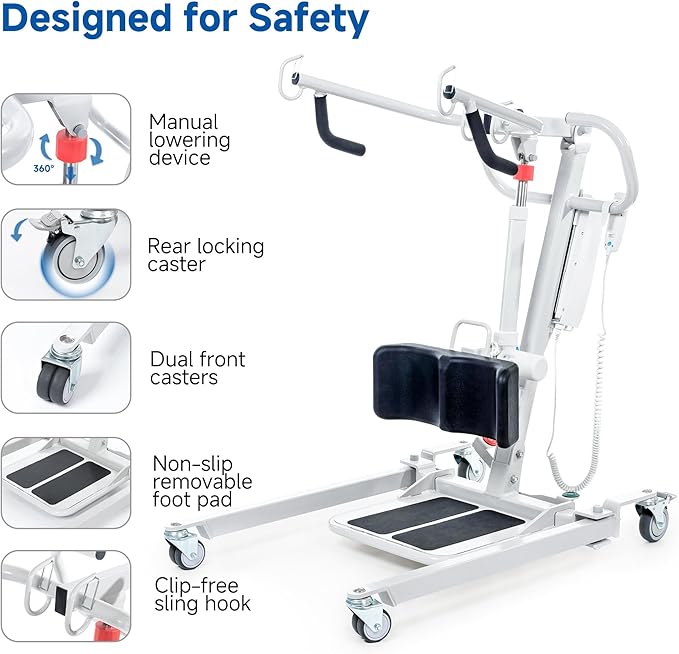 Stand Up Electric Patient Lift, Sit to Stand, Electric Power Patient Lift, Full Body Patient Transfer Lifter for Home Use and Facilities, 400 lb. Weight Capacity. Rechargeable Battery