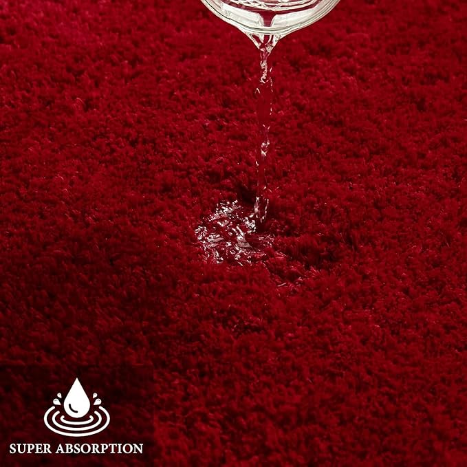 MIULEE Christmas Red Extra Thick Non Slip Bathroom Rug Shaggy Soft Bath Mat Plush Microfiber Absorbent Water for Shower Tub Machine Washable (16x60 Inches)