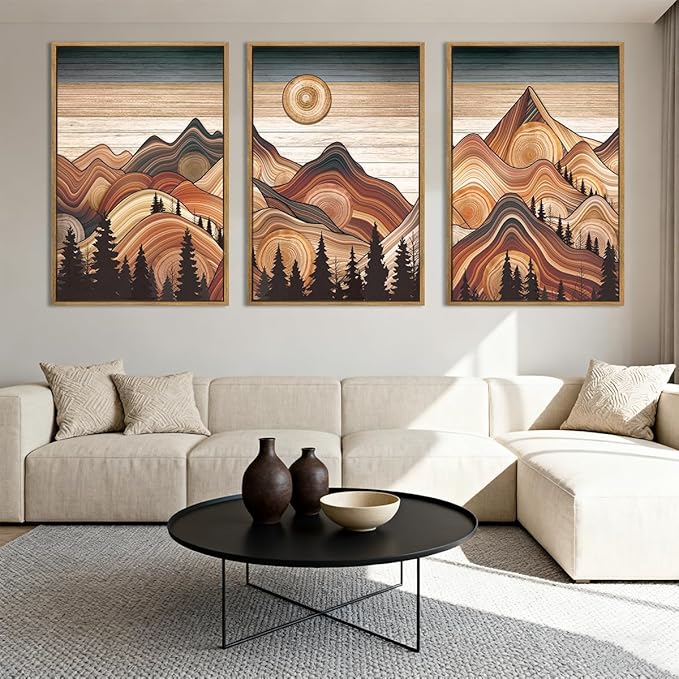 IARTTOP Large Mountain Framed Canvas Wall Art 16x24 Inch Vintage Mountain Landscape Art Prints Set of 3 Abstract Nature Scenery Wall Decor for Living Room Bedroom Office