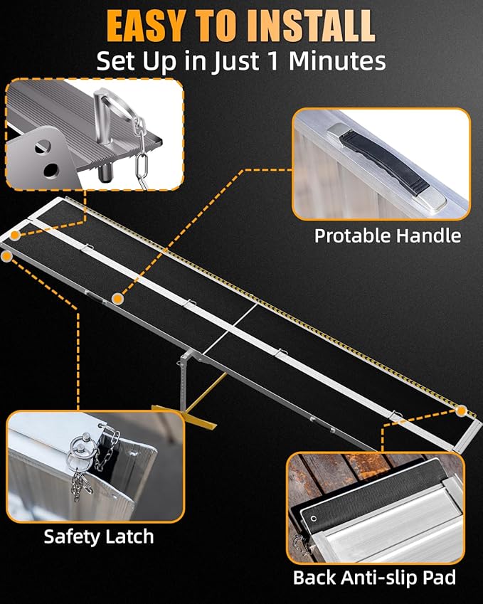 VNN Portable Wheelchair Ramp 12FT, Seamless Non-Slip Aluminum Material Handling Ramps for Wheelchairs for Home, Wheelchair Ramps for Home Steps, Aluminum Loading Dock Plates