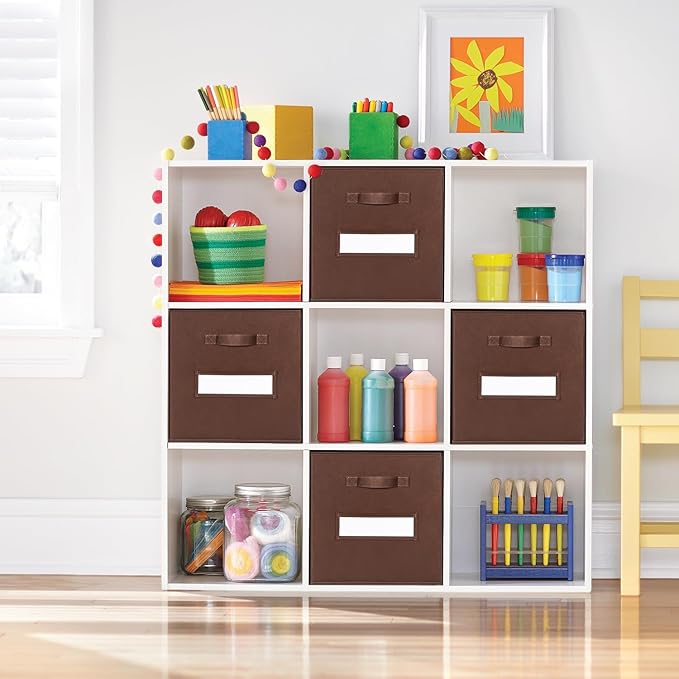 artsdi Fabric storage cubes (Set of 8) 11 Inch Cube Storage Bin, Cube storage with 8 Labels Window Cards & a Pen, Foldable cube Organizer bins,11x11 Storage bin, Cubby Organizer Boxes, Brown
