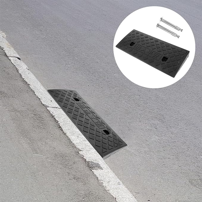 Portable Wheelchair Threshold Ramp 50X17X5Cm Black Plastic Anti-Slip Doorway Ramp for Steps Curbs Garage Use Mobility Aid