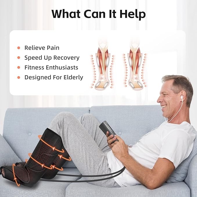 SHINE WELL Leg Compression Massager with Heat, Legs Massager for Circulation and Pain Relief, Heating Foot and Calf Massage Machine for Neuropathy Pain & Relief Edema, Gift for Mom Dad