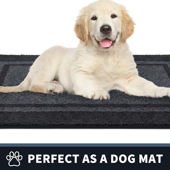 PURRUGS Dirt Trapping Door Mat 34" x 60", Non-Slip/Skid Machine Washable Entryway Rug, Shoes Scraper, Area Rug, Super Absorbent Welcome Mat for Muddy Wet Shoes and Paws, Bluish Grey & Charcoal