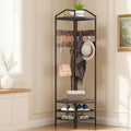 HOMCOM Corner Hall Tree, Industrial 4-Tier Coat Rack with Shoe Storage, 8 Movable Hooks and 2 Storage Shelves, Freestanding Entryway Coat Rack with Steel Frame for Hallway, Rustic Brown