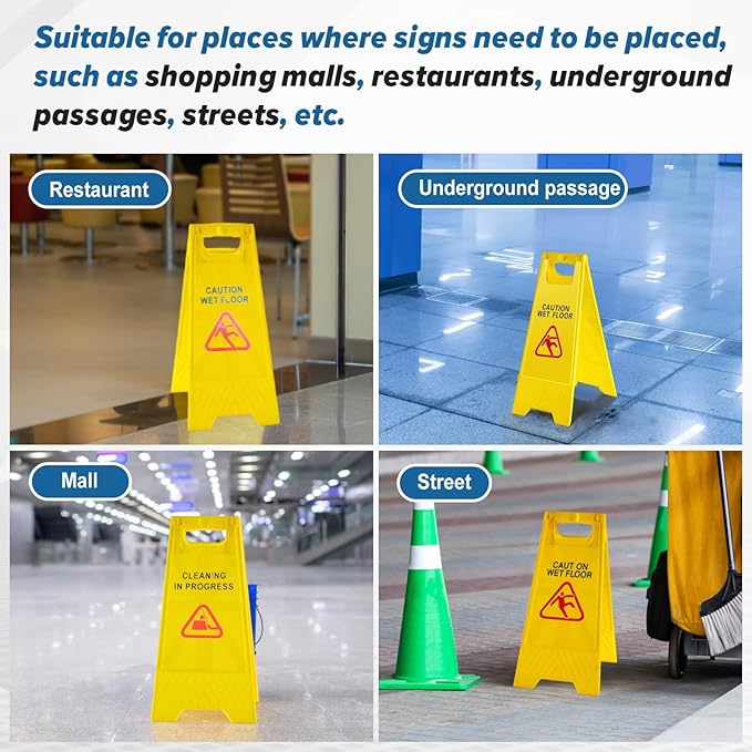10 Pack 24 Inch Blank Floor Sign Yellow A-frame Foldable Caution Sign Write-On Double Sided Safety Warning for Pool Restaurant Restroom Office
