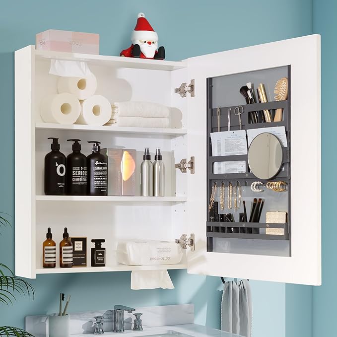 Bathroom Mirror Cabinet - Large Single Door 24x30 inchs Wall Cabinet Bathroom Vanity Mirror Cabinet with Facial Tissues Slot and Multifunctional Storage Area