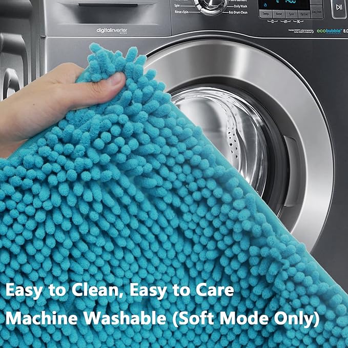 BOANKODU Bathroom Rugs Sets 2 Piece, Extra Soft Chenille Bath Mat Absorbent Bathroom Rug, Bathroom Mat with Non-Slip Bottom, Machine Washable Bath Rugs (32x20 Inch + 24x16 Inch, Turquoise)