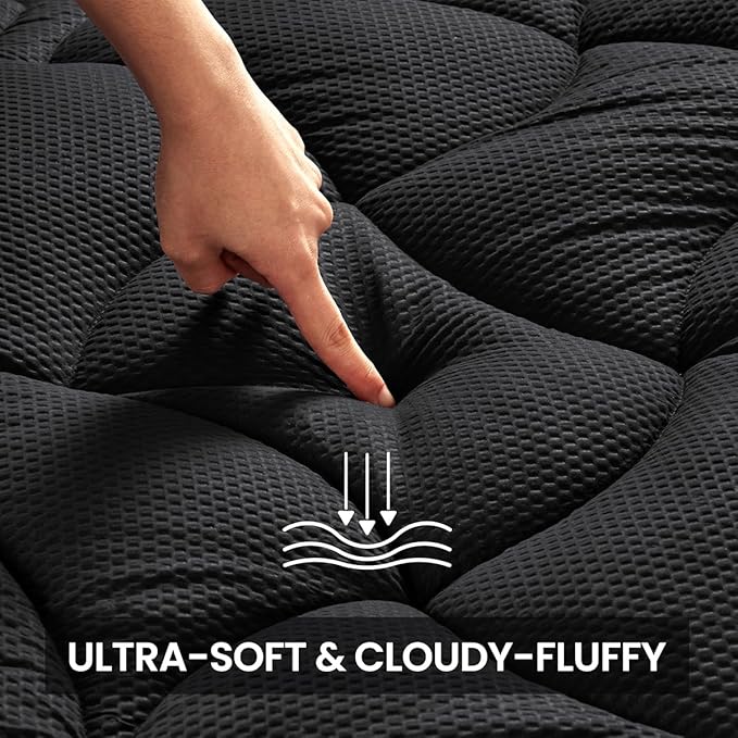 SLEEP ZONE Cooling Twin Mattress Topper for Single Bed, Premium Zoned Cool Mattress Pad Cover, Padded Mattress Protector Breathable Washable, Deep Pocket 8-21" (Black, Twin)