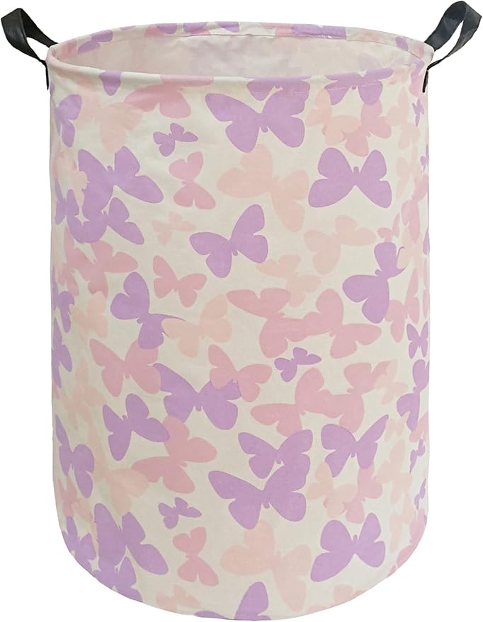 19.7 Inch Round Butterfly Pattern Laundry Clothes Hamper Laundry Basket with Handles,Storage Organizer Bins Laundry Gift Basket for Room, Bedroom Decor