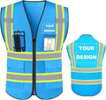 YOWESHOP High Visibility Reflective Safety Vest with Pockets Custom Your Logo Safety Workwear