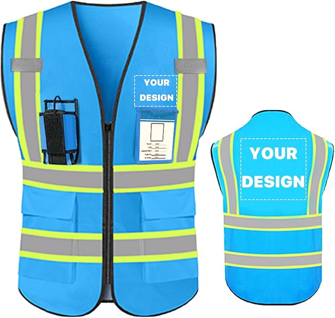 YOWESHOP High Visibility Reflective Safety Vest with Pockets Custom Your Logo Safety Workwear
