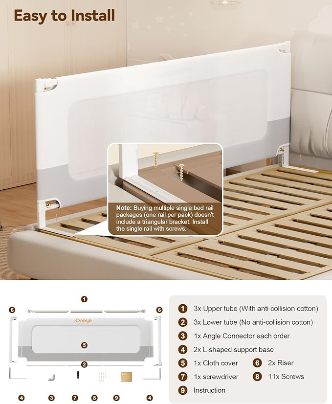 Baby Bed Rail Guard for Toddlers, Reinforced 78.7in Toddler Bed Rails for Queen, King Bed with Height Adjustable, Extral Tall Child Safety Side Railing Guards/Bedrail for Kids,White/Grey, 1 Side