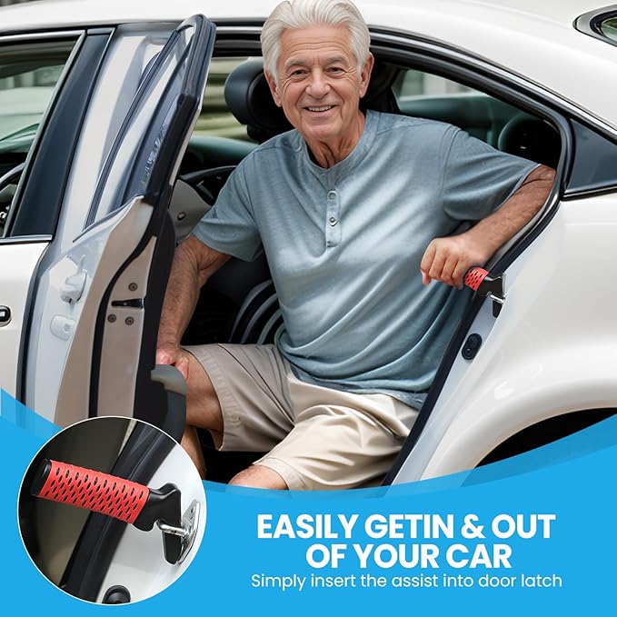 2 Pack Car Door Handle for Elderly, Car Handle Assist Support Handle, Portable Mobility Aids for Getting Out of Car, Auto Grab Cane for Seniors and Handicapped (Red)