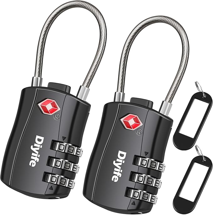TSA Luggage Locks, [ Zinc Alloy Version][2 Pcs] Diyife TSA Approved Luggage Lock 3-Digit Re-settable Combination Lock, Code Lock for Travel Suitcase Luggage Bag Lockers (Black)